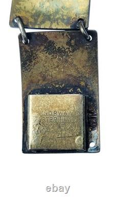 Finn Jensen Norway Sterling Silver Aqua Blue Enamel Guilloche Panel Bracelet