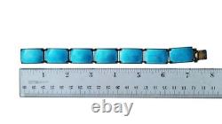 Finn Jensen Norway Sterling Silver Aqua Blue Enamel Guilloche Panel Bracelet