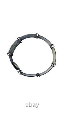 Finn Jensen Norway Sterling Silver Aqua Blue Enamel Guilloche Panel Bracelet