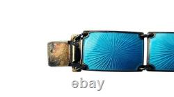 Finn Jensen Norway Sterling Silver Aqua Blue Enamel Guilloche Panel Bracelet Finn Jensen Norway Sterling Silver Aqua Blue Enamel Guilloche Panel Bracelet