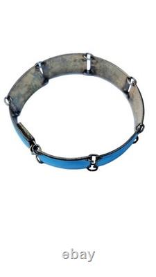 Finn Jensen Norway Sterling Silver Aqua Blue Enamel Guilloche Panel Bracelet Finn Jensen Norway Sterling Silver Aqua Blue Enamel Guilloche Panel Bracelet