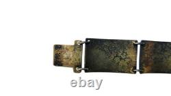 Finn Jensen Norway Sterling Silver Aqua Blue Enamel Guilloche Panel Bracelet