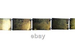 Finn Jensen Norway Sterling Silver Aqua Blue Enamel Guilloche Panel Bracelet