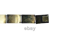 Finn Jensen Norway Sterling Silver Aqua Blue Enamel Guilloche Panel Bracelet