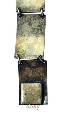 Finn Jensen Norway Sterling Silver Aqua Blue Enamel Guilloche Panel Bracelet