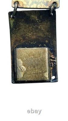 Finn Jensen Norway Sterling Silver Aqua Blue Enamel Guilloche Panel Bracelet