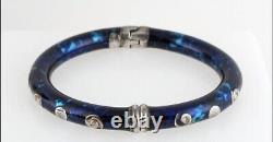 Flli Menegatti SIGNED! Sterling Silver & Opalescent Blue Enamel Bracelet VG+