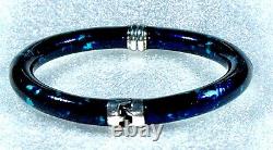 Flli Menegatti SIGNED! Sterling Silver & Opalescent Blue Enamel Bracelet VG+