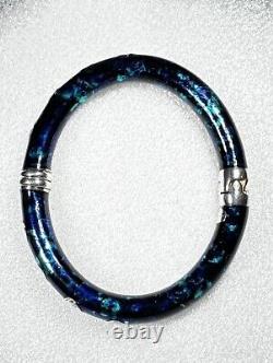 Flli Menegatti SIGNED! Sterling Silver & Opalescent Blue Enamel Bracelet VG+