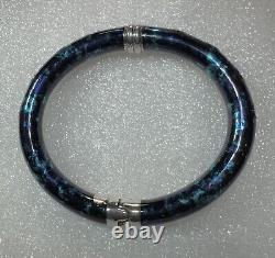 Flli Menegatti SIGNED! Sterling Silver & Opalescent Blue Enamel Bracelet VG+