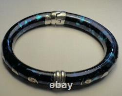 Flli Menegatti SIGNED! Sterling Silver & Opalescent Blue Enamel Bracelet VG+