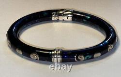 Flli Menegatti SIGNED! Sterling Silver & Opalescent Blue Enamel Bracelet VG+