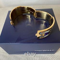 Frey Wille Royal Clasp Bangle 24kt Yellow Gold Plated Blue Enamel RRP £1170