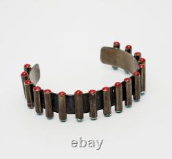 Funky unusual vintage sterling silver red blue enamel modern cuff bracelet
