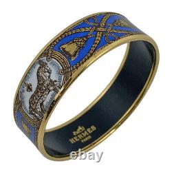 GENUINE HERMES Bracelet Bangle Enamel Email GM Horse Blue Gold GP authentic