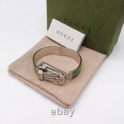 GUCCI Buckle Bangle Bracelet Metal Enamel Silver Green Light Blue Size M withBox