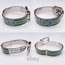 GUCCI Buckle Bangle Bracelet Metal Enamel Silver Green Light Blue Size M withBox
