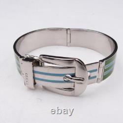 GUCCI Buckle Bangle Bracelet Metal Enamel Silver Green Light Blue Size M withBox