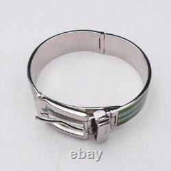 GUCCI Buckle Bangle Bracelet Metal Enamel Silver Green Light Blue Size M withBox