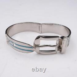 GUCCI Buckle Bangle Bracelet Metal Enamel Silver Green Light Blue Size M withBox
