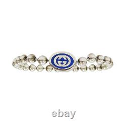 GUCCI Interlocking G Boule Blue Enamel Chain Bracelet 925 Sterling Silver #18