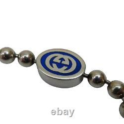 GUCCI Interlocking G Boule Blue Enamel Chain Bracelet 925 Sterling Silver #18