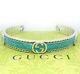 Gucci Interlocking G Turquoise Enamel Cuff Bracelet 6 Silver 925 Auth H1084