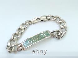 GUCCI enamel bracelet with logo charm color silver Green Blue L17cm Box unisex