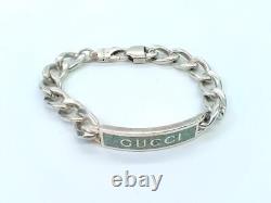 GUCCI enamel bracelet with logo charm color silver Green Blue L17cm Box unisex