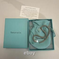Genuine Tiffany & Co Blue Enamel Heart Charm Beaded Bracelet Sterling Silver 7