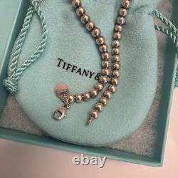 Genuine Tiffany & Co Blue Enamel Heart Charm Beaded Bracelet Sterling Silver 7
