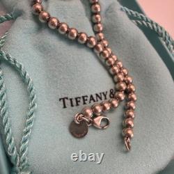 Genuine Tiffany & Co Blue Enamel Heart Charm Beaded Bracelet Sterling Silver 7