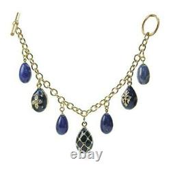 Gold Finish 25 CTW Natural Lapis Lazuli & Enamel Crystal Egg Charm Bracelet 7.5