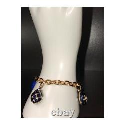 Gold Finish 25 CTW Natural Lapis Lazuli & Enamel Crystal Egg Charm Bracelet 7.5