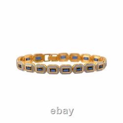Gold Tone Blue Enamel With baguette Shape CZ Brass Metal Bracelet For Women