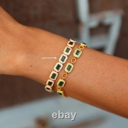 Gold Tone Blue Enamel With baguette Shape CZ Brass Metal Bracelet For Women