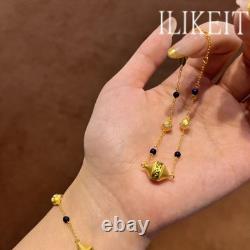 Gold Tone Evergreen Bracelet with Enamel Charms & Blue Beads Ethnic Style