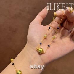 Gold Tone Evergreen Bracelet with Enamel Charms & Blue Beads Ethnic Style