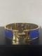 Gold Tone H-clasp Blue Enamel Bangle Bracelet-2.5
