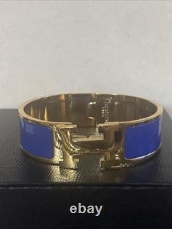 Gold Tone H-Clasp Blue Enamel Bangle Bracelet-2.5