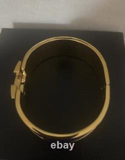 Gold Tone H-Clasp Blue Enamel Bangle Bracelet-2.5