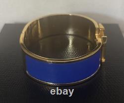 Gold Tone H-Clasp Blue Enamel Bangle Bracelet-2.5