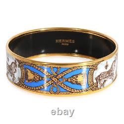 Gold Tone Hermes Cobalt Blue Enamel Grand Apparat Wide Bracelet