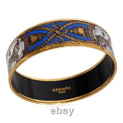 Gold Tone Hermes Cobalt Blue Enamel Grand Apparat Wide Bracelet