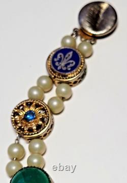 Goldfilled 2 Strand Slider Charm Bracelet Blue Enamel-Rhinestones Pearls