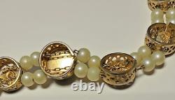 Goldfilled 2 Strand Slider Charm Bracelet Blue Enamel-Rhinestones Pearls