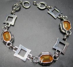 Gorgeous Art Deco Sterling Silver Blue Enamel Rhinestone Vintage Bracelet