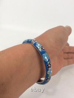 Gorgeous Belle Etoile Sterling Silver 925 Blue Enamel Flower Bangle bracelet