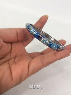 Gorgeous Belle Etoile Sterling Silver 925 Blue Enamel Flower Bangle bracelet