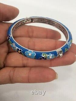 Gorgeous Belle Etoile Sterling Silver 925 Blue Enamel Flower Bangle bracelet